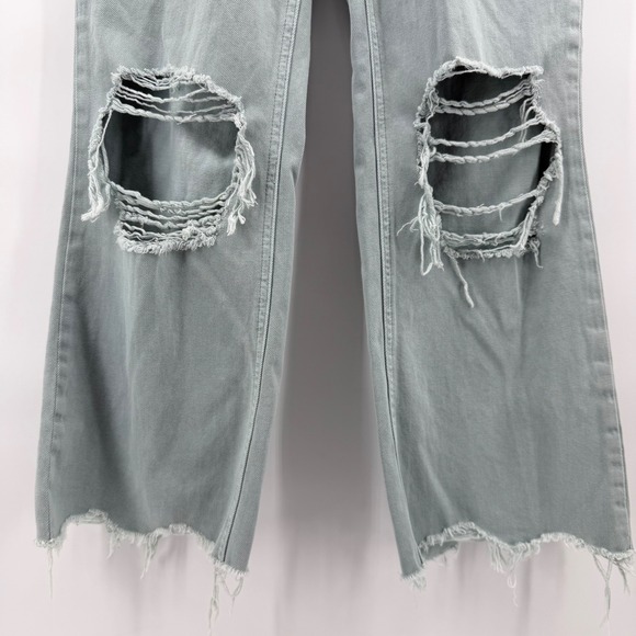 VERVET Women's Green Distressed Cropped Wide Leg Jeans Size 27 - Picture 5 of 10